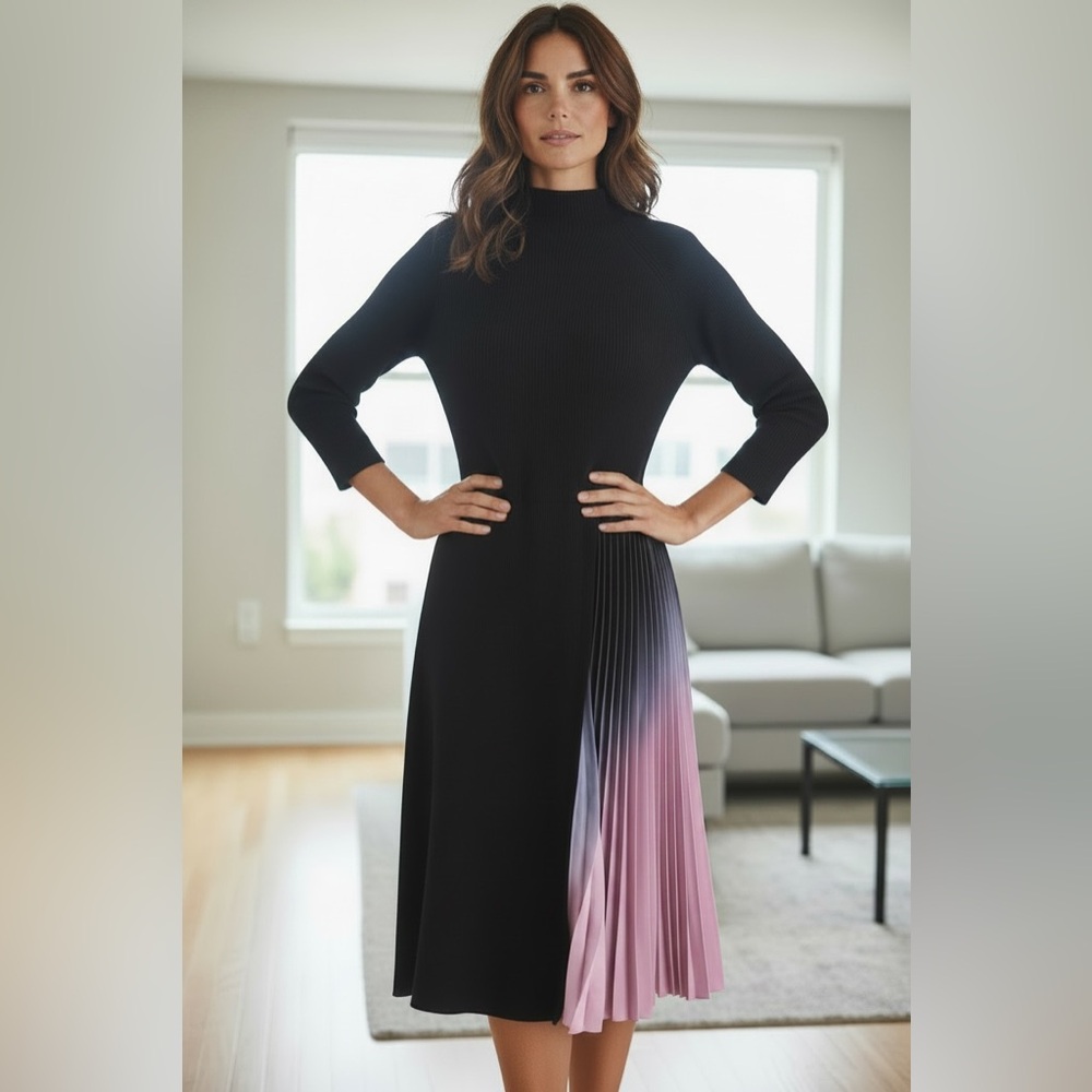 Dalia Macphee Ombré Pleat Skirt Sweater Dress NWT